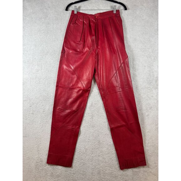 Vintage Polly Edwards By Tendances Red Genuine Leather Womens High-Waisted Pants - Picture 1 of 10